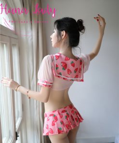 Đồ coslay học sinh họa tiết dâu xuyên thấu CP124