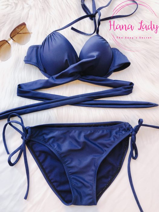 Bikini xanh trơn dây chéo eo sexy BN042 3 Bikini xanh trơn dây chéo eo sexy BN042 3