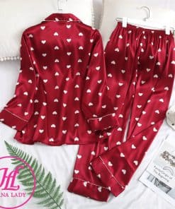 Pijama lụa họa tiết tim cao cấp PJ064 3 Pijama lụa họa tiết