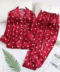 Pijama lụa họa tiết tim cao cấp PJ064 4 Pijama lụa họa tiết tim cao cấp PJ064 5