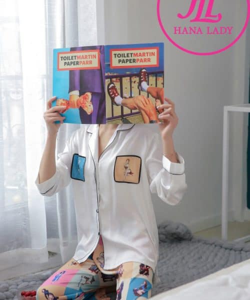 Pijama lụa tơ tằm cao cấp họa tiết cô gái PJ053 9 đồ ngủ đẹp