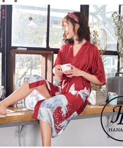 Áo choàng ngủ pijama lụa mịn chim hạc cao cấp VN225R 3 Áo choàng ngủ pijama lụa mịn chim hạc cao cấp VN225R 4
