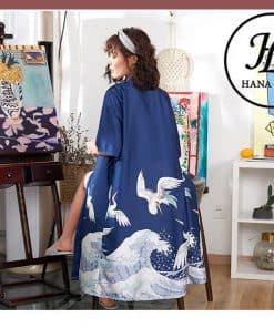 Áo choàng ngủ form dài chim hạc cao cấp VN225BL 3 Áo choàng ngủ form dài chim hạc cao cấp VN225BL 5