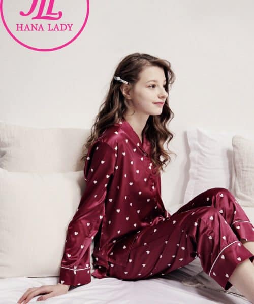 Pijama lụa họa tiết tim cao cấp PJ064 5 đồ ngủ cao cấp