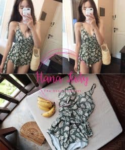 Bikini 1 mảnh hoa xanh BN065 5 đồ bơi một mảnh