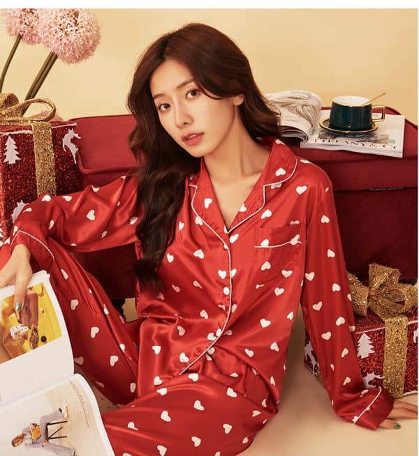 Pijama lụa họa tiết tim cao cấp PJ064 6 Pijama lụa họa tiết tim cao cấp PJ064 6