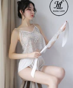 Bộ ngủ lụa áo ren xuyên thấu sexy VN258 8 Bộ ngủ lụa áo ren xuyên thấu sexy VN258 17