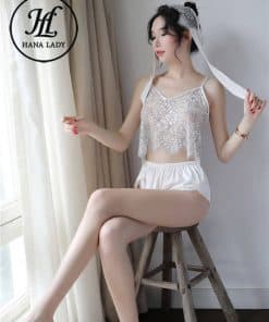 Bộ ngủ lụa áo ren xuyên thấu sexy VN258 6 Bộ ngủ lụa áo ren xuyên thấu sexy VN258 15