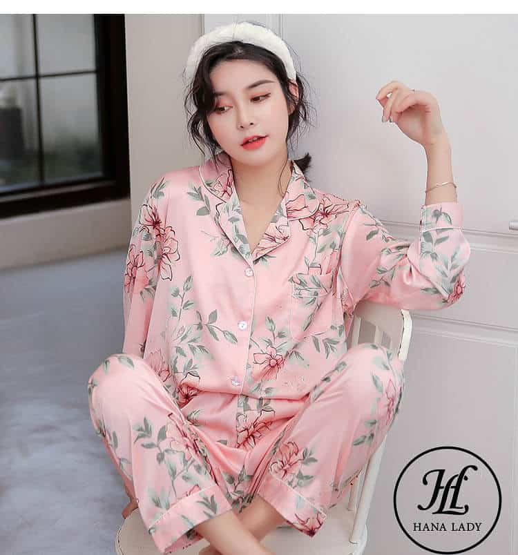 bộ ngủ pijama lụa tơ tằm hoa cao cấp PJ 164