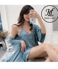 Váy ngủ lụa kèm choàng phối ren cao cấp VN280 10 Váy ngủ lụa kèm choàng phối ren cao cấp VN280 9