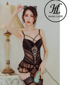 Bộ ngủ dây đan ngực kèm kẹp tất siêu sexy VN266 10