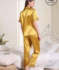 Pijama lụa vàng trơn cao cấp PJ189 4 Pijama lụa vàng trơn cao cấp PJ189 8