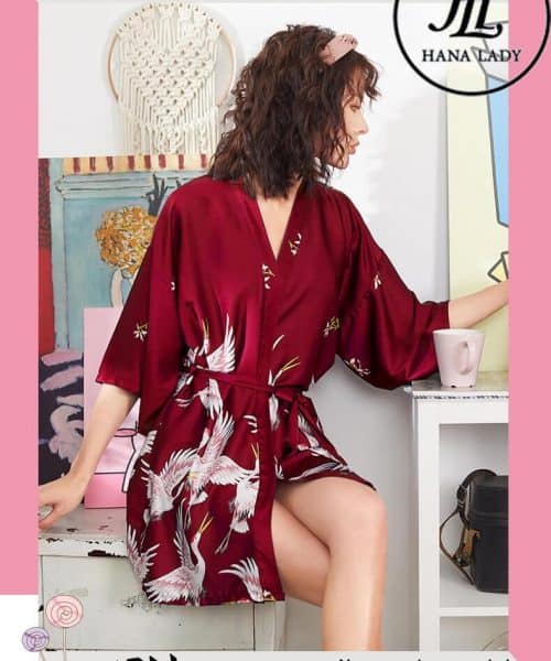 Áo choàng ngủ, váy ngủ lụa kiểu Kimono họa tiết dành cho nữ, áo choàng ngủ  quyến rũ lụa Satin [TANGO FASHION]