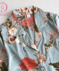 Pijama lụa tơ hoa xanh PJ233 4 Pijama lụa tơ hoa xanh PJ233 8