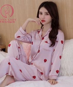 Pijama lụa họa tiết dâu cao cao cấp PJ229 6 Pijama lụa họa tiết dâu cao cao cấp PJ229 11