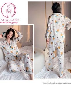 Pijama lụa họa tiết quả thơm cao cấp PJ227 6 Pijama lụa họa tiết quả thơm cao cấp PJ227 11