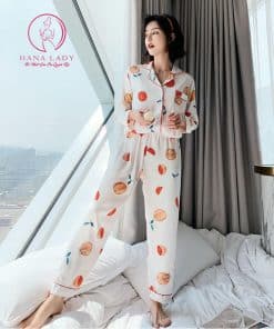 Pijama lụa cao cấp họa tiết quả cam PJ228 8