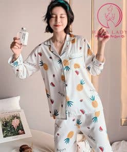 Pijama lụa họa tiết quả thơm cao cấp PJ227 3 Pijama lụa họa tiết quả thơm cao cấp PJ227 8