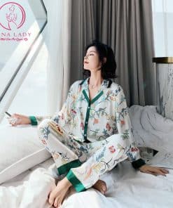 Pijama họa tiết lá viền cao cấp PJ231 4 Pijama họa tiết lá viền cao cấp PJ231 12