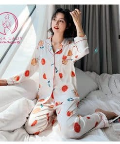 Pijama lụa cao cấp họa tiết quả cam PJ228 11