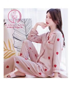 Pijama lụa họa tiết dâu cao cao cấp PJ229 5 Pijama lụa họa tiết dâu cao cao cấp PJ229 10