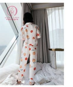 Pijama lụa cao cấp họa tiết quả cam PJ228 9
