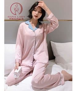 Pijama lụa cao cấp hồng phối cổ xanh PJ243 6 Pijama lụa cao cấp hồng phối cổ xanh PJ243 11