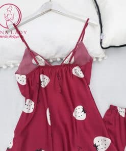 Bộ ngủ lụa dâu tây đỏ siêu yêu (tặng kèm mút ngực) PJ253 9 Bộ ngủ lụa dâu tây đỏ siêu yêu (tặng kèm mút ngực) PJ253 18