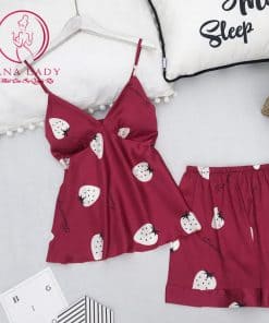 Bộ ngủ lụa dâu tây đỏ siêu yêu (tặng kèm mút ngực) PJ253 7 Bộ ngủ lụa dâu tây đỏ siêu yêu (tặng kèm mút ngực) PJ253 16