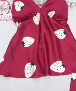 Bộ ngủ lụa dâu tây đỏ siêu yêu (tặng kèm mút ngực) PJ253 4 Bộ ngủ lụa dâu tây đỏ siêu yêu (tặng kèm mút ngực) PJ253 13
