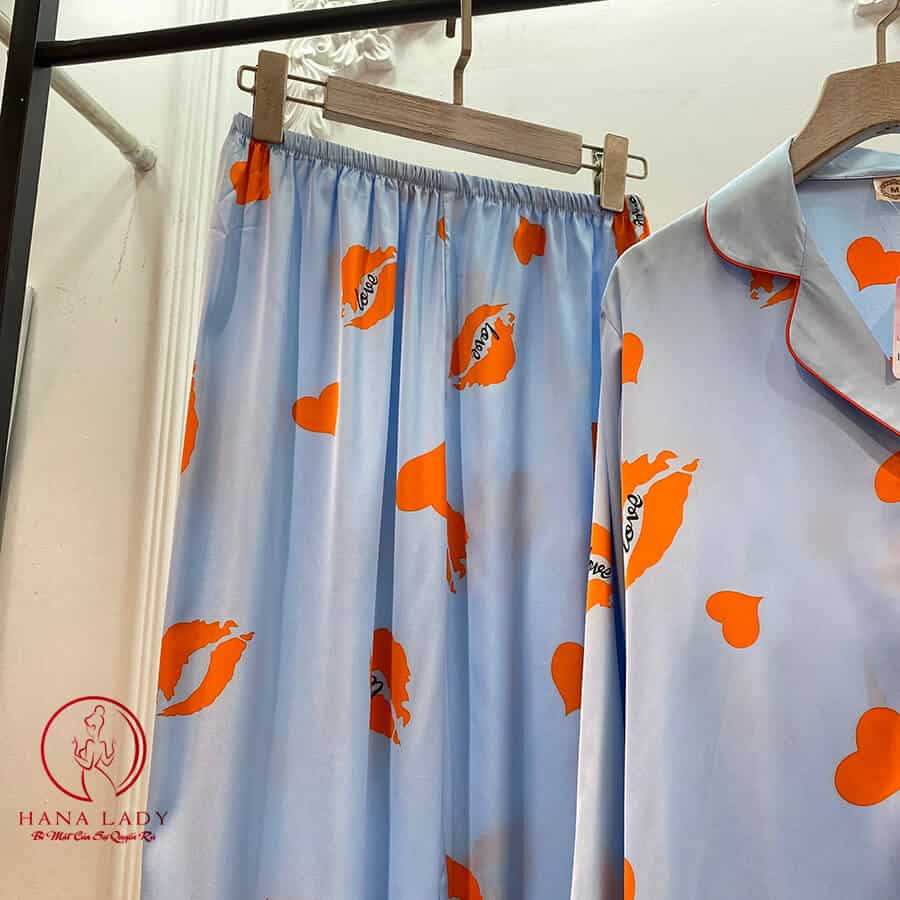 Pijama lụa tơ họa tiết son môi cao cấp PJ244 14
