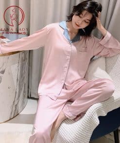 Pijama lụa cao cấp hồng phối cổ xanh PJ243 3 Pijama lụa cao cấp hồng phối cổ xanh PJ243 8