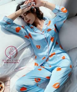 Pijama lụa tơ họa tiết son môi cao cấp PJ244 10