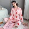 Pijama lụa tơ cao cấp họ tiết môi son hồng PJ245 1