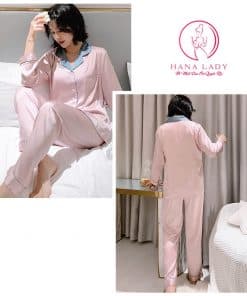 Pijama lụa cao cấp hồng phối cổ xanh PJ243 4 Pijama lụa cao cấp hồng phối cổ xanh PJ243 9