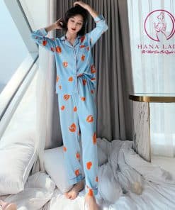 Pijama lụa tơ họa tiết son môi cao cấp PJ244 8