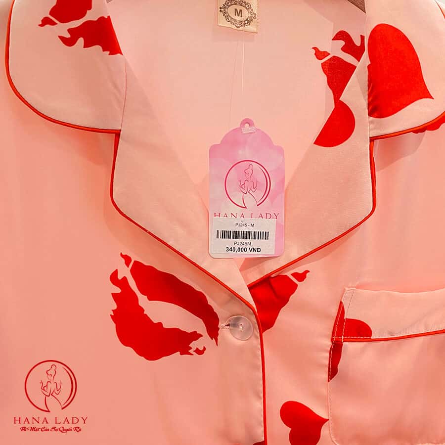 Pijama lụa tơ cao cấp họ tiết môi son hồng PJ245 14