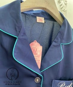 Pijama lụa tay cộc xanh thêu túi cao cấp PJ271 5 Pijama lụa tay cộc xanh thêu túi cao cấp PJ271 9