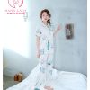 Pijama lụa tằm họa tiết lá xanh nhã nhặn PJ257 2 Pijama lụa tằm họa tiết lá xanh nhã nhặn PJ257 2