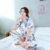 Pijama lụa tơ cao cấp họa tiết lá nền hồng nhạt PJ261 2