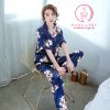 Pijama tay cộc họa tiết hoa lụa tơ cao cấp PJ264 2 Pijama tay cộc họa tiết hoa lụa tơ cao cấp PJ264 2