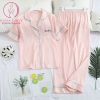 Pijama lụa tơ hồng phấn trơn thêu túi PJ269 1 Pijama lụa tơ hồng phấn trơn thêu túi PJ269 1