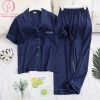 Pijama lụa tay cộc xanh thêu túi cao cấp PJ271 2 Pijama lụa tay cộc xanh thêu túi cao cấp PJ271 2