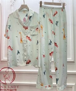 Pijama lụa tơ cộc họa tiết xương rồng PJ260 9