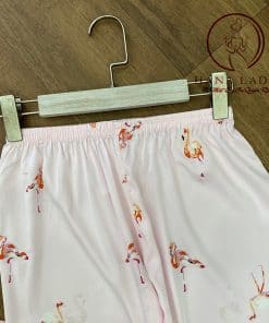 Pijama lụa tơ cao cấp họa tiết sếu hồng PJ258 4 Pijama lụa tơ cao cấp họa tiết sếu hồng PJ258 8