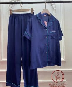 Pijama lụa tay cộc xanh thêu túi cao cấp PJ271 4 Pijama lụa tay cộc xanh thêu túi cao cấp PJ271 8