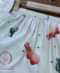 Pijama lụa tơ cộc họa tiết xương rồng PJ260 8