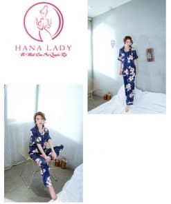 Pijama tay cộc họa tiết hoa lụa tơ cao cấp PJ264 3 Pijama tay cộc họa tiết hoa lụa tơ cao cấp PJ264 6
