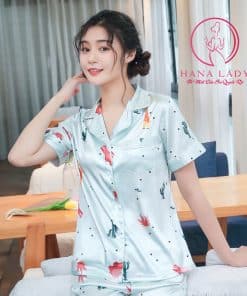 Pijama lụa tơ cộc họa tiết xương rồng PJ260 7