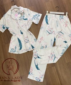 Pijama lụa tằm họa tiết lá xanh nhã nhặn PJ257 7 Pijama lụa tằm họa tiết lá xanh nhã nhặn PJ257 13